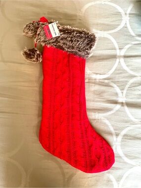 Ashland Red Cable Knit Christmas Stocking with Faux Fur Cuff